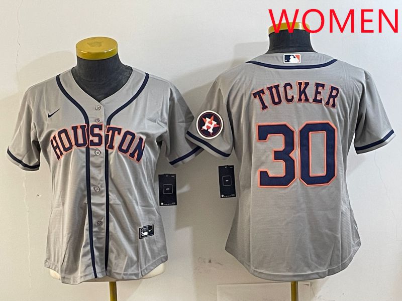 Women Houston Astros #30 Tucker Grey Game 2025 Nike MLB Jersey style 1